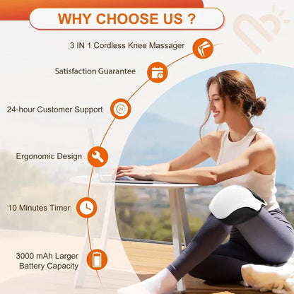 Cordless Knee Massager with Heat and Vibration for Joint Relief